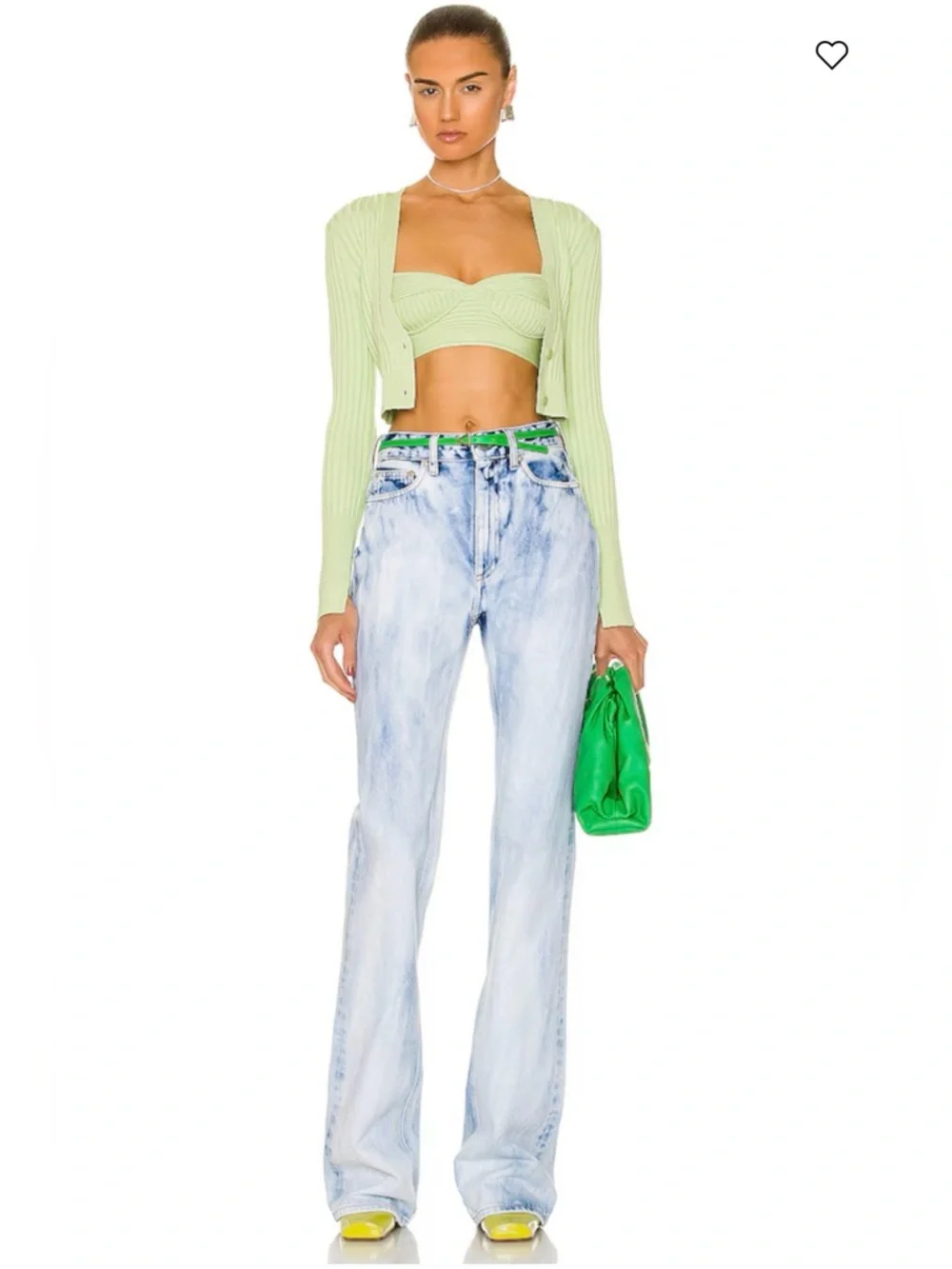 JONATHAN SIMKHAI Compact Rib Cropped Cardigan‎ Bra Top Midi Skirt Set Pear XS/S